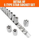 11Pc Female E Torx Star Socket Set Rail E4 - E20 External Star Torque Socke O9A1