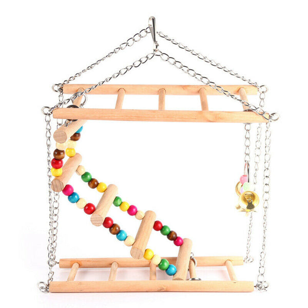 Parrots Toys Bird Swing Exercise Climbing Hanging Ladder Bridge Wooden Rain P5W6