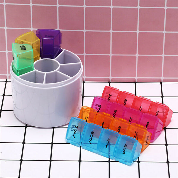 1pc Portable 7 Day Pill Storage 28 Slots Pill Box Weekly Storage Case Colorful3C