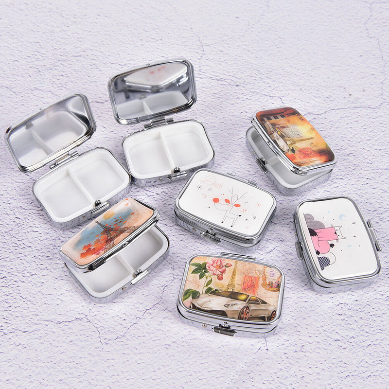 Square Metal Folding pill case Medicine Organizer Pill Box Storage Container Nw