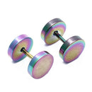 Pair Men's Titanium Steel Barbell Stud Earrings Gothic Rainbow 8mm N2S3