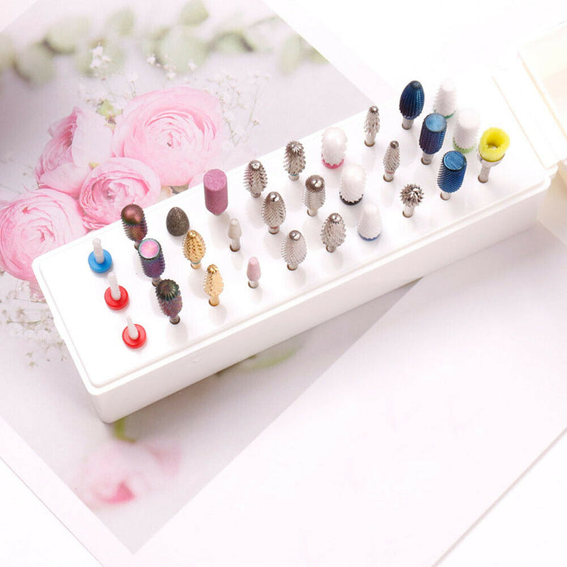 30 Holes Case Tool Organizer Display Stand Storage Holder Nail Drill Bit Box