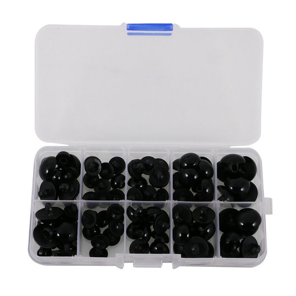 100pcs 9-15mm Round Mushroom Domed Black Plastic Safety Eyes and Nose for Bear,