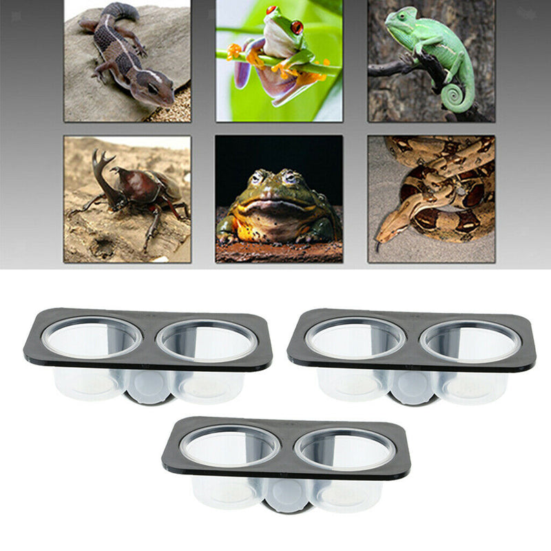 3Pcs Automatic Plastic Reptile Feeders Water Bottle Double Dish with Suction Cup