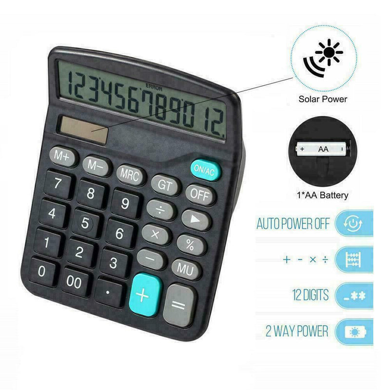 1* Solar Battery Desktop Calculator Basic 12 Digit Office Supplies Large Di J8X2