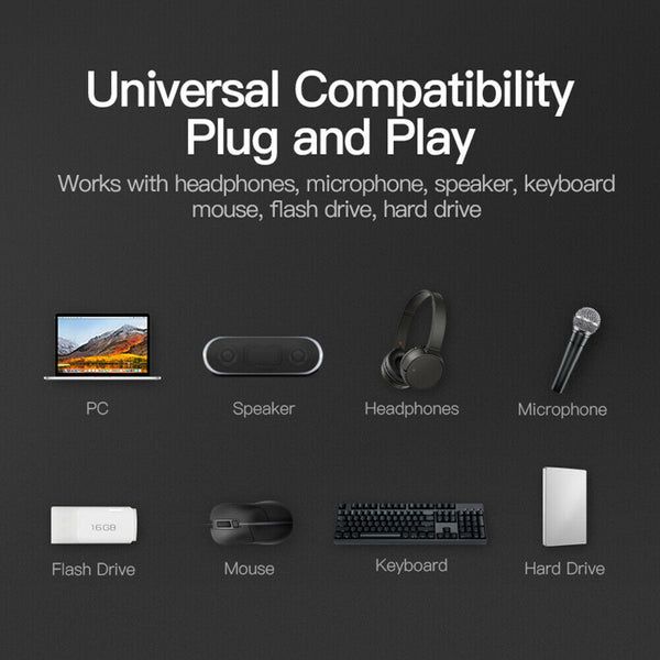 USB Hub 5Mbps High Speed Multi USB 2.0 Adapter 4 Port Splitter (Black)