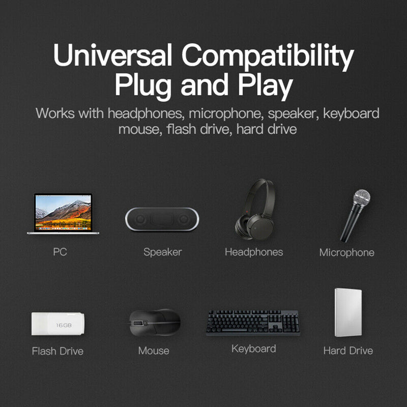USB Hub 5Mbps High Speed Multi USB 2.0 Adapter 4 Port Splitter (Black)