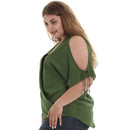 Off Shoulder Short Sleeve T Shirts Women Chiffon Tops (Army Green)(5XL)