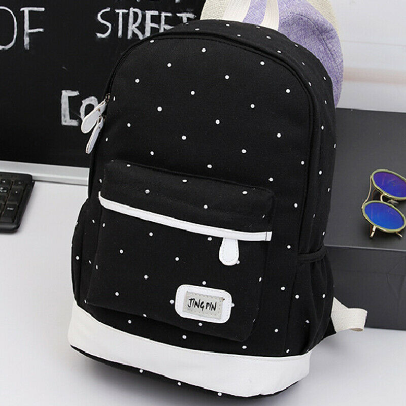 3pcs Set Women Canvas Backpack Big Student Book Bag with Purse Laptop Bag H S9M5