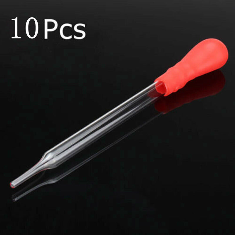 10* 12cm Glass Pipette Laboratory Medicine Dropper Red Rubber Head Pipet