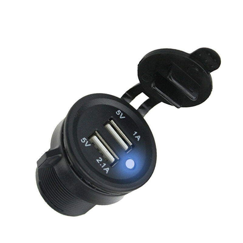 Dual USB Car 2A Charger Socket Splitter Cigarette Power 12V-24V with Wire FuseJR