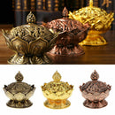 Tibet Collect Alloy Auspicious Lotus Shape Statue Box Incense Burner Censer N6P3