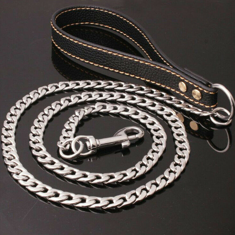1Pcs Black Stainless Steel Leather Rope Welded Chain Traction Rope Newest Useful