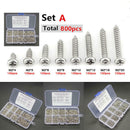 800pc M2 4-20mm Carbon Steel Cross Flat Head Self Tapping Screws w/ Box As WIM