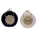 Round Evening Clutch Luxury Diamond Sunflower Party Bag, Chain Clutch Black