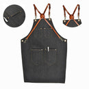 1X(Denim Bib Apron Leather Strap Barista Baker Work Uniform Bartender Bbq C
