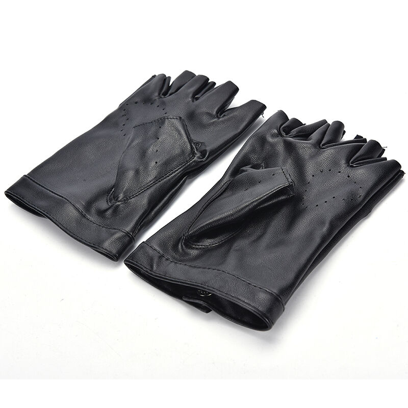 Women Punk Leather Driving Biker Fingerless Mittens Dance Motorcycle Gloves Gw