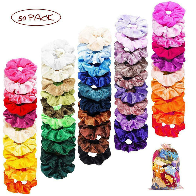 50pcs Velvet Scrunchies Women Elastic Hairband Hair Rings Ponytail Holder A