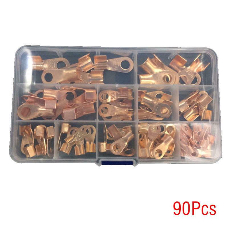 90 Pcs/Box Copper Battery Cable Connector Terminal Open Lugs Wire Terminals Kit