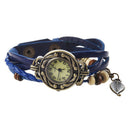 Retro Weave Wrap Around Leather Bracelet Lady Wrist Watch Quartz Watch (blu
