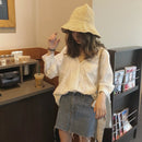 Korean Women Blouse Loose Stitching Hollow Lace V Neck Shirt Crochet Casual JC,a