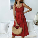 Summer Beach Polka Dot Dress Spaghetti Strap Semi-Backless Button Down A-Li U4O4