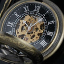 Classic Steampunk Mechanical Style Skeleton Steel Black Pocket Watch Gift Box