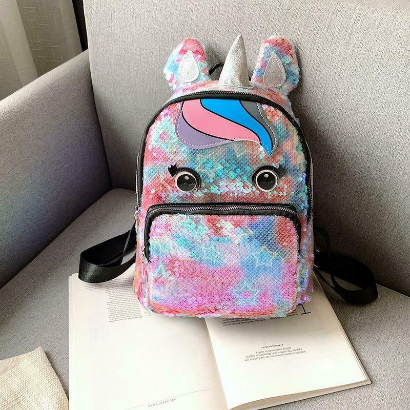Sequin Backpack Lovely Horn Shoulder School Bag Women Travel Knapsack (2) A