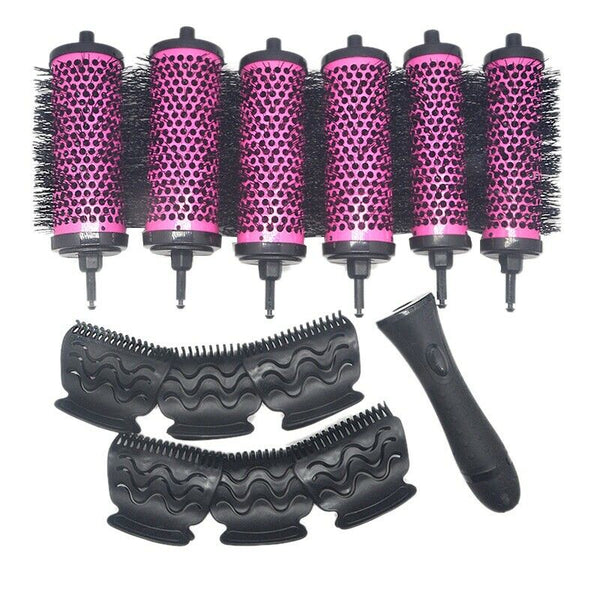 6pcs/set 3 Sizes Detachable Handle Hair Roller Brush with Positioning Clips E3J8