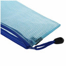 Grid Design Blue Zipper Closure Soft PVC Stationery Pouch Bag