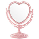 Pink Makeup Mirror Heart Shape Rotatable Stand Table Compact Mirror Plastic