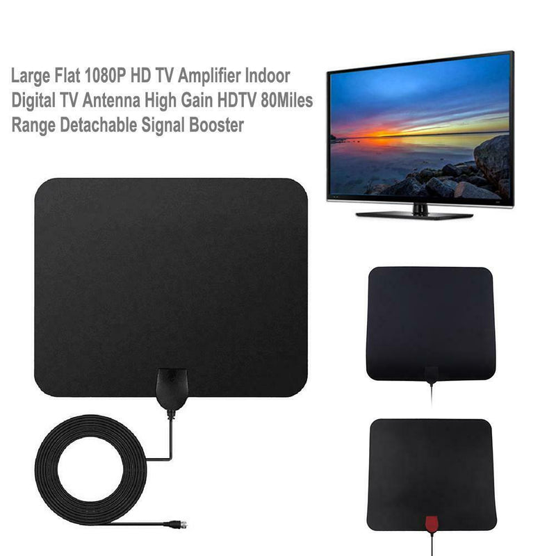 Large Flat 1080P HD TV Amplifier Indoor Digital TV Antenna 80Miles Range
