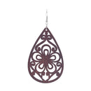 Women Wood Earrings Brown Hollow Teardrop Pendant Hook Earrings Jewelry