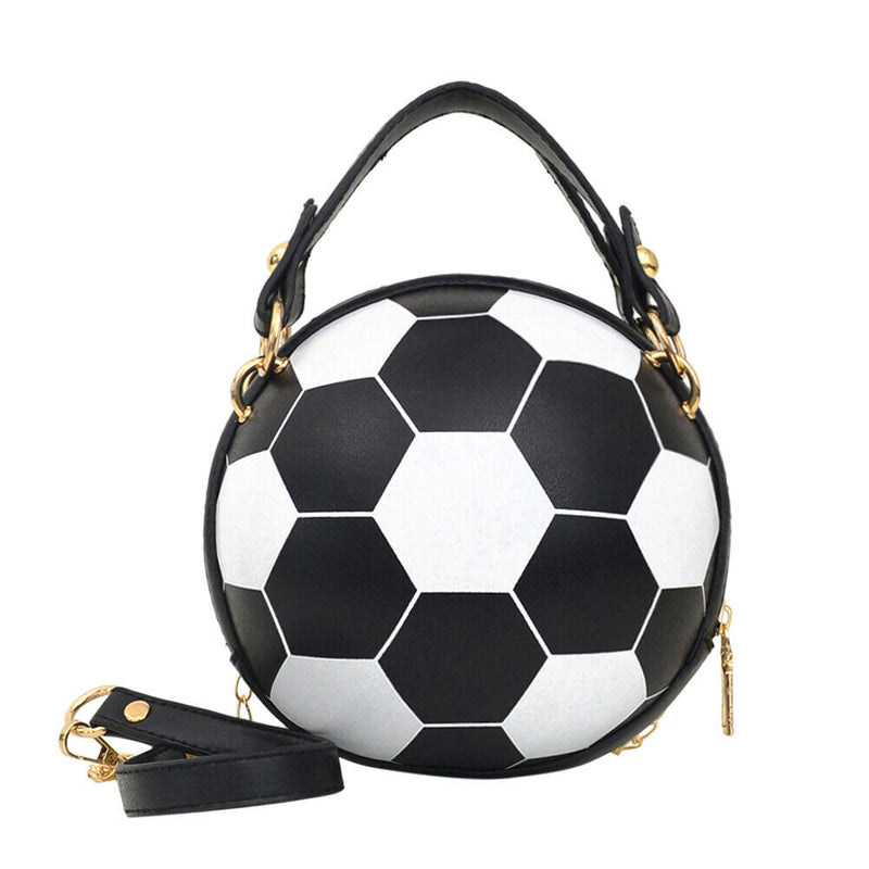 Round Shoulder Bag Women Totes Chain Messenger Handbag (Football Black)