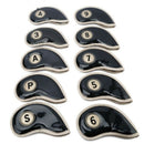 10 Pcs Pu Leather Black Smooth Surface Club Heads Golf Iron Headcover With