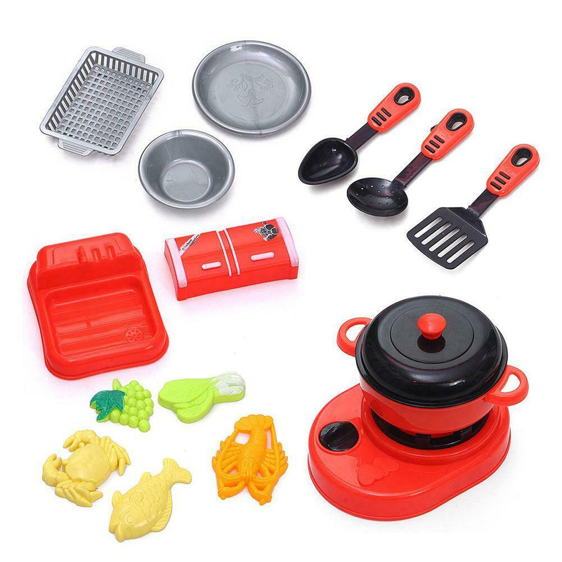 16pcs Cooking Pretend Play Toys Simulator Kitchen Fish Food Pots Pans Cookware