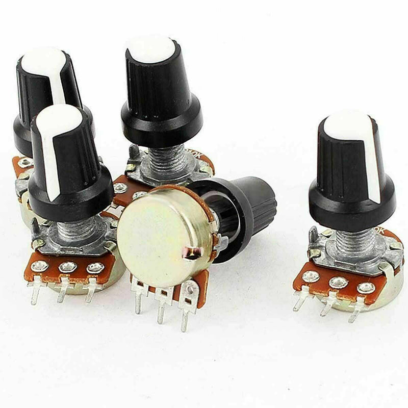 5Pcs 10K OHM Terminal Linear Taper Rotary 15mm Resistor Potentiometer & Knob Set