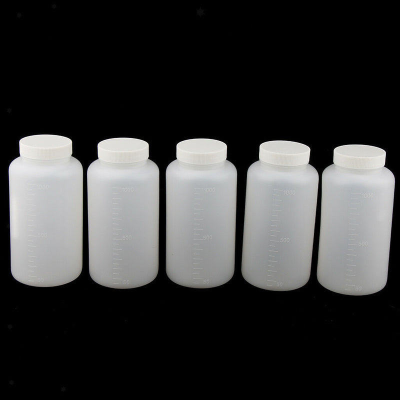 1000ml 5pcs Plastic Reagent Bottle Blue Screw Cap Sample Vials with Lid