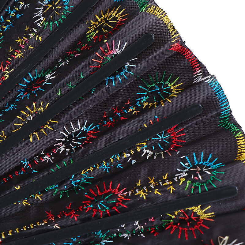 Rainbow color Christmas Dance Fan Peacock Pattern Folding Embroidered Gift fa lj