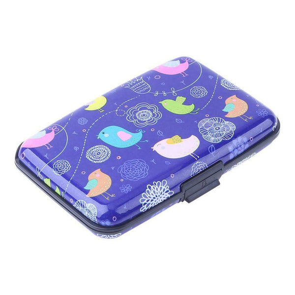 Aluminum Print Waterproof Name Card Box Holder Case(Blue Bottom/Bird) #gib