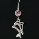Double Dolphins Rhinestone Belly Ring Body Button Bars Jewellery,Pink