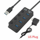 1Pc 4Port USB 3.0 Hub Splitter AC Power Adapter For PC 5Gbps + US Plug TIC QAE