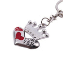 Couple Crown Top Heart Pendant Flat Split Rings Keychains 2 Pcs