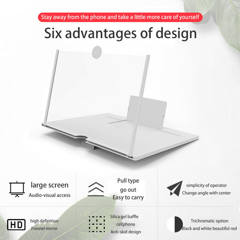 10 inch Smart Phone Magnifier Holder Video Amplifier Enlarger Stand (White) A