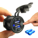 Motorcycle Dual USB Charger Socket 3.1A Waterproof Touch Switch Power Outlet