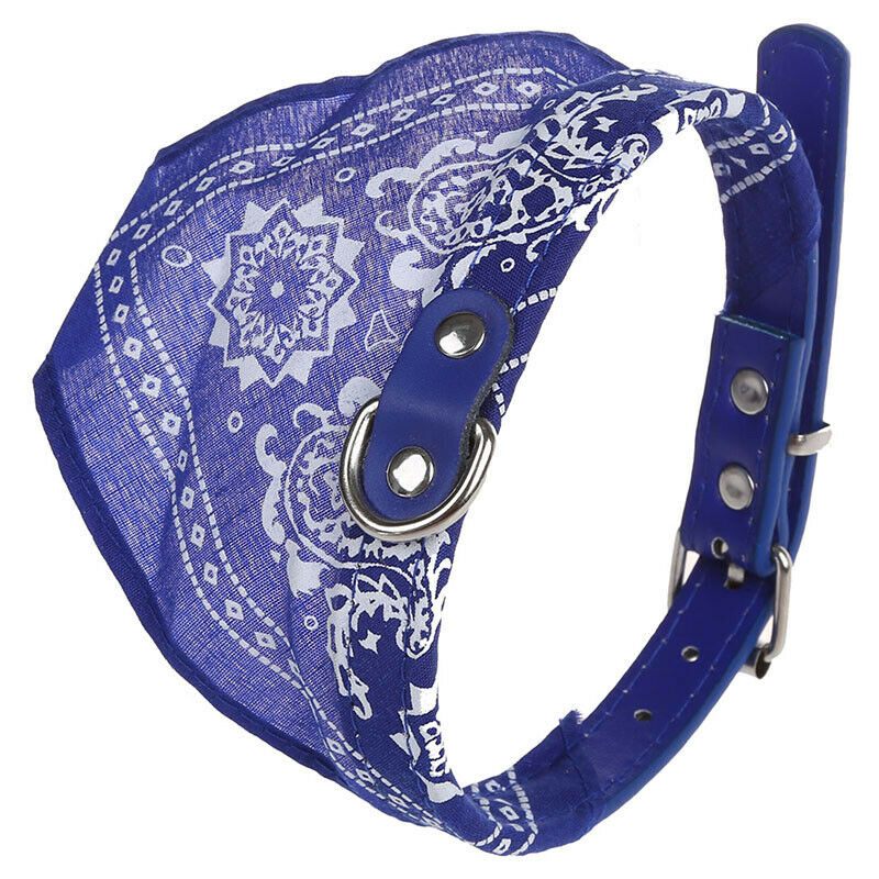 Adjustable Dog Scarf with Leather Collar Paisley Pattern Pet Fashion (blue)