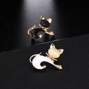 Cute Black Tie Cat Brooch Smooth Artificial Opals Corsage For Women Collar