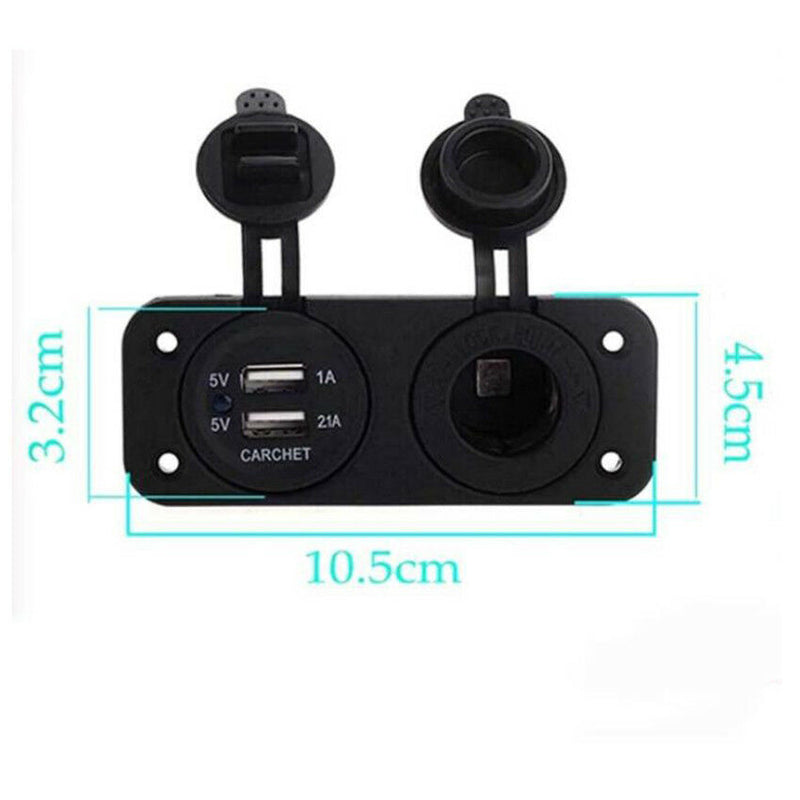 12V Dual USB Outlet Car ATV Charger Cigarette Lighter Socket Voltmeter Panel