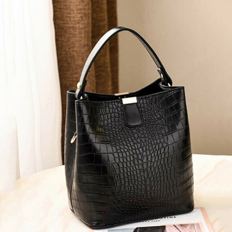 Retro Alligator Bucket Bags Women Crocodile Pattern Handbag Capacity Casual F9H3