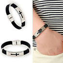 1X Cool Fashion Black Silicone Bracelet Charm Wristband Men's Stainless Ste R2M3